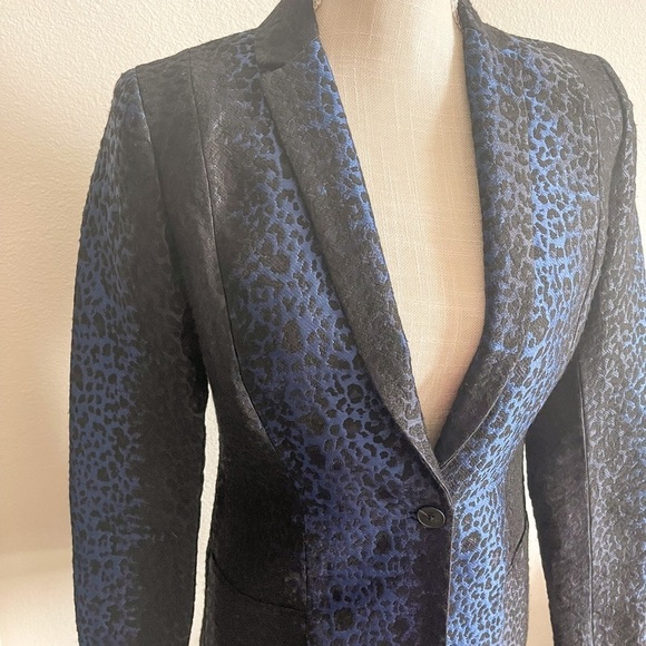 Elie Tahari Leopard Print One Button Blazer, Black & Blue - Picture 6 of 16